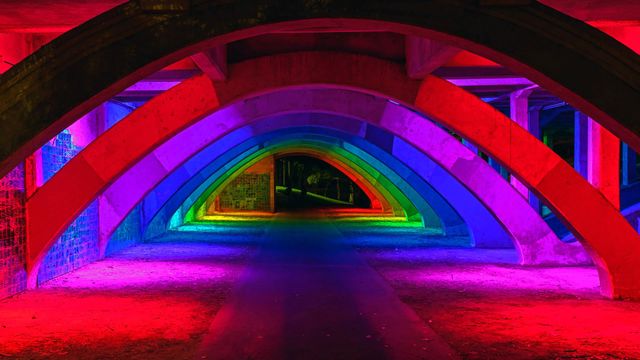 King William Bridge underpass illuminated in Adelaide, Australia 