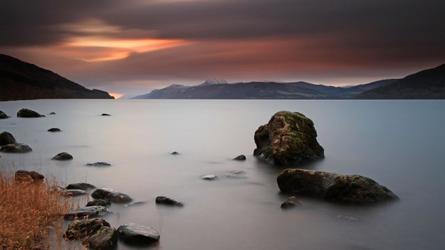 Loch Ness in the Scottish Highlands at sunset
