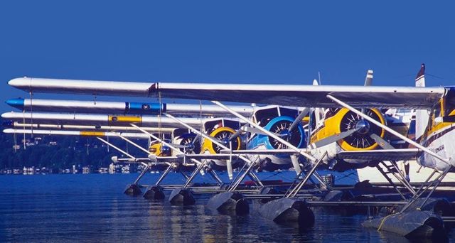 Seaplanes docked in Seattle, Washington