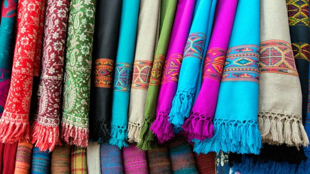 Bright coloured cloth shawls, from Nepal and India