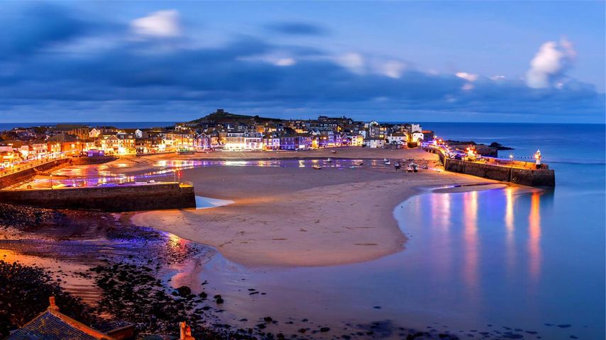 Dusk overlooking St Ives Harbour, Cornwall, England