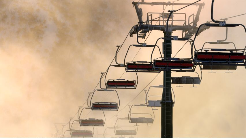 Close-up of chairlift during sunrise in Mt Hotham, Victoria