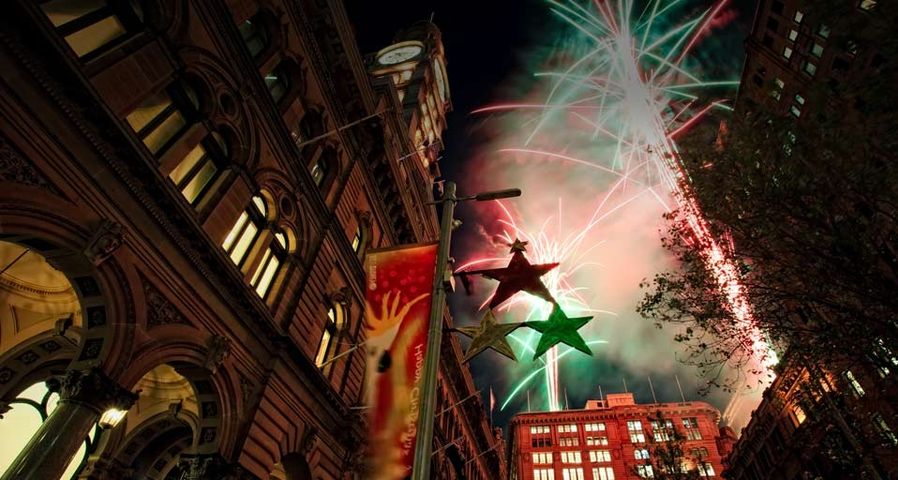 Fireworks christmas.  Lighting of Christmas tree annually in Sydney occurs in Martin Place