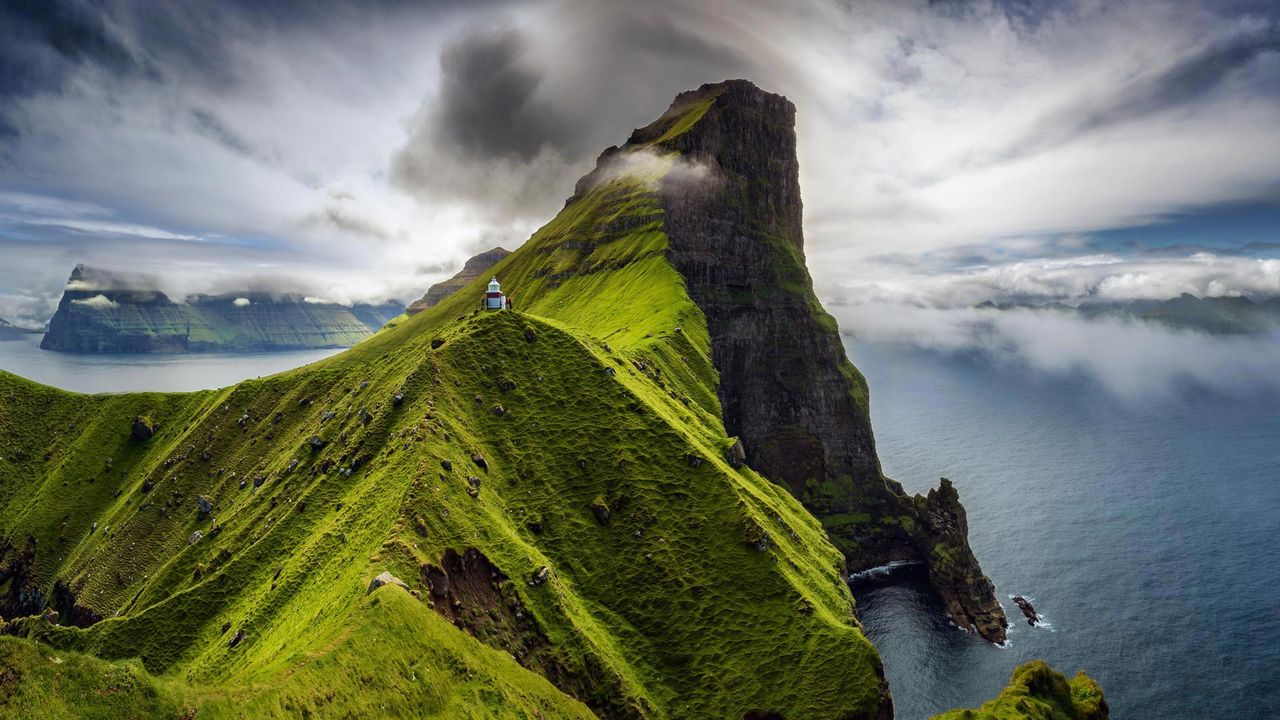 Kallur lighthouse on Kalsoy Island, Faroe Islands 