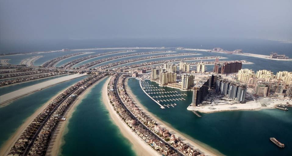 Aerial view of the man-made Palm island, Dubai, United Arabian Emirates