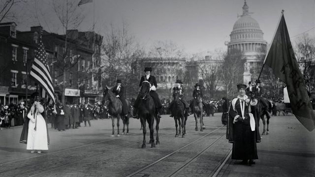 Women suffragists marching down Pennsylvania Avenue on March 3, 1913, Washington, DC 