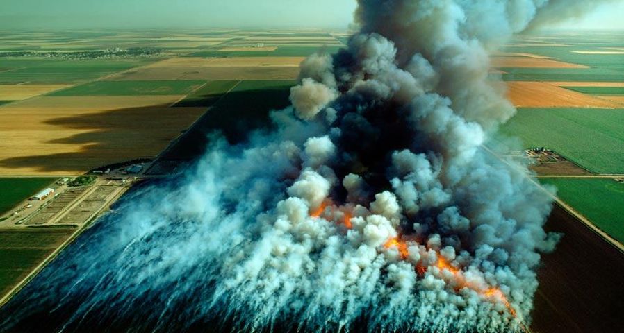 Luftbild, Brennendes Weizenfeld, Kansas