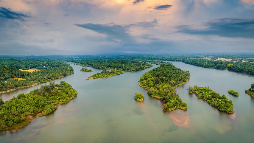 Aerial view of mangrove islands near Kundapura, Karnataka