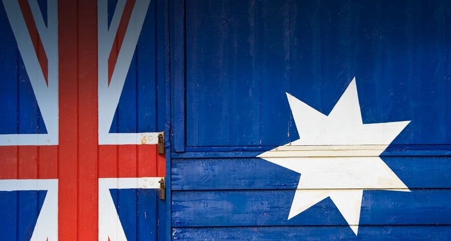 Bathing box with Australian flag painted on it at Brighton Beach in Melbourne