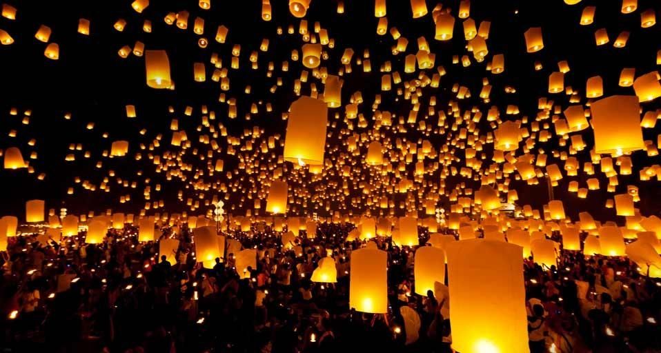 Lanterns released into the sky during a festival, Chiang Mai province, Thailand