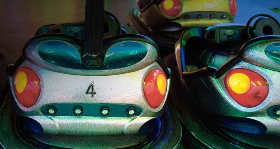 Close-up of bumper cars in Stuttgart, Germany