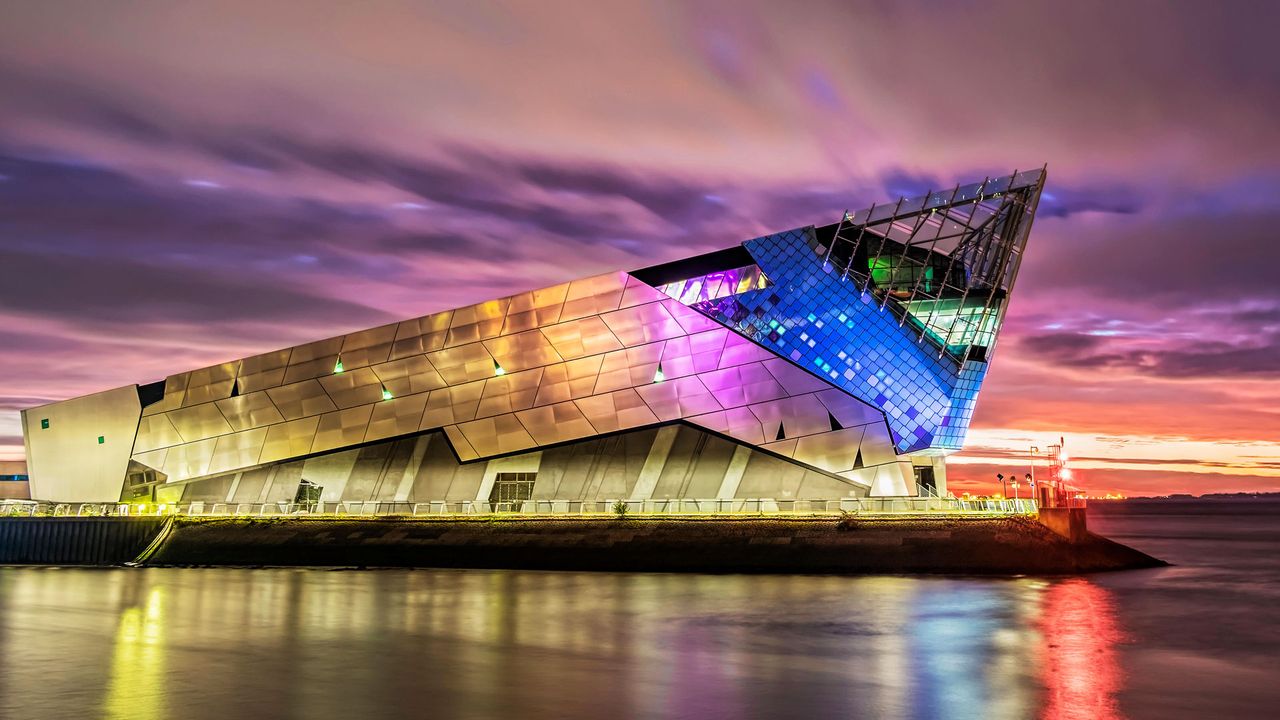 Sunrise over The Deep aquarium in Hull, England 