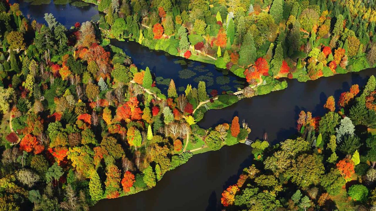 Aerial view of Sheffield Park and Garden in East Sussex 