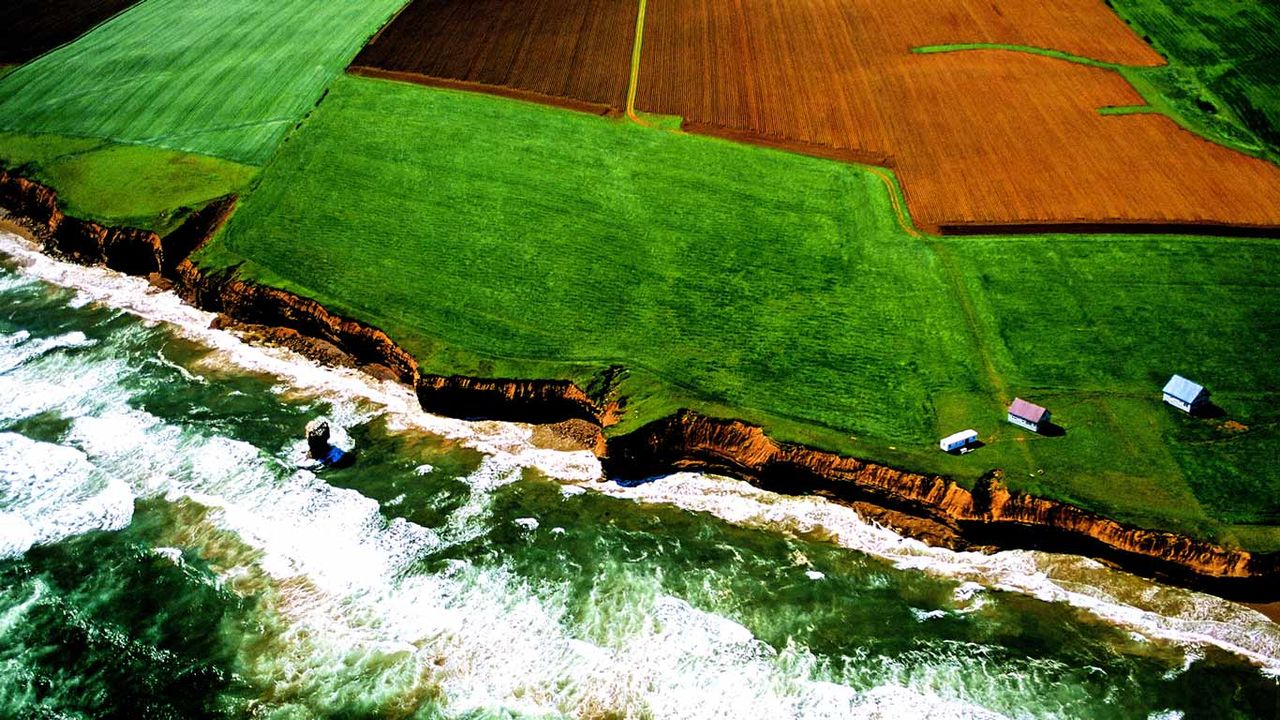 An aerial view of the northern coastline of Prince Edward Island, Canada