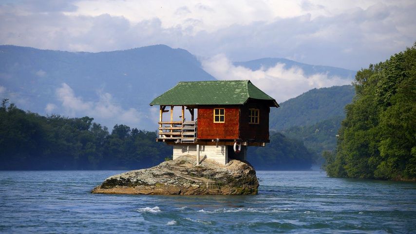 A house built on a rock on the river Drina, Bajina Basta, Serbia