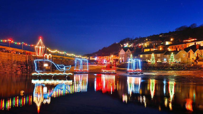 Christmas lights in Mousehole, Cornwall 