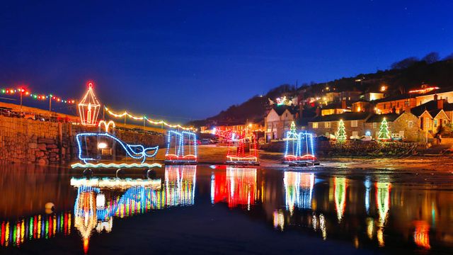 Christmas lights in Mousehole, Cornwall 