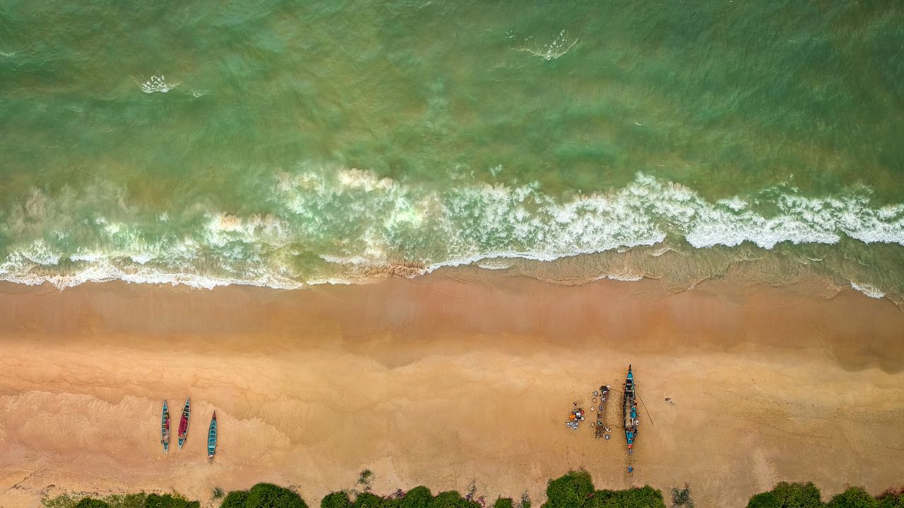 Aerial view of a sandy beach in Mangaluru, Karnataka