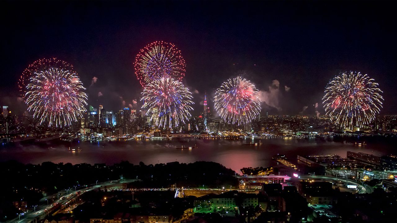 Fireworks over the Hudson River on the Fourth of July, New York