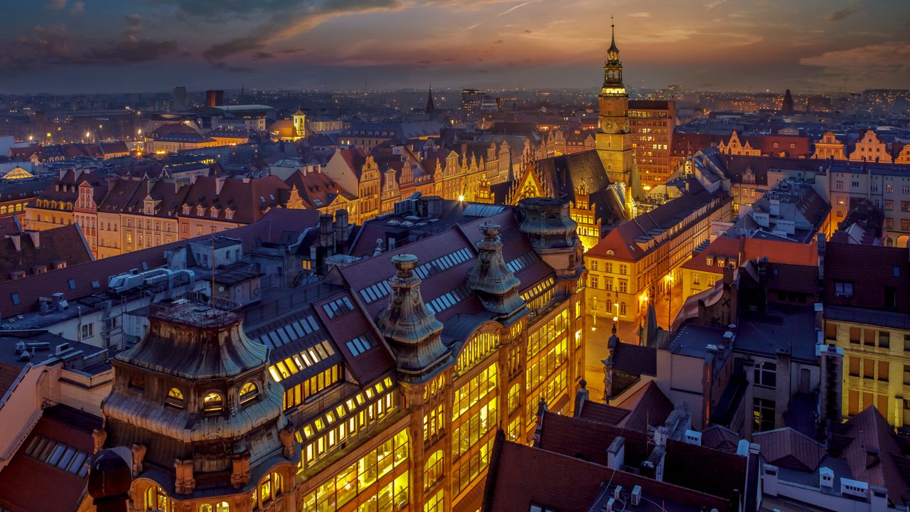 View of the Wroclaw Market Square from the Witches' Bridge in Wroclaw, Poland