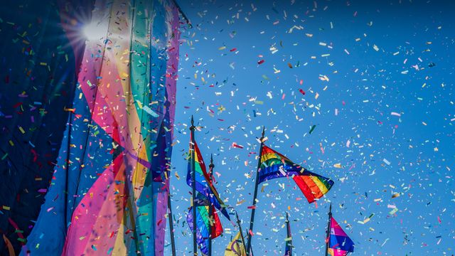 Rainbow flags and confetti, Reykjavík, Iceland