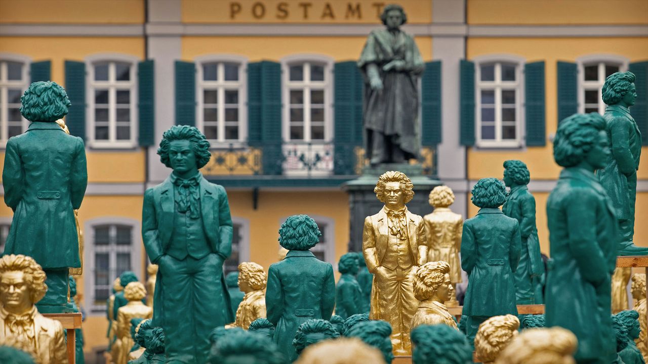 Ludwig van Beethoven sculptures and monument at the Münsterplatz, Bonn, Germany