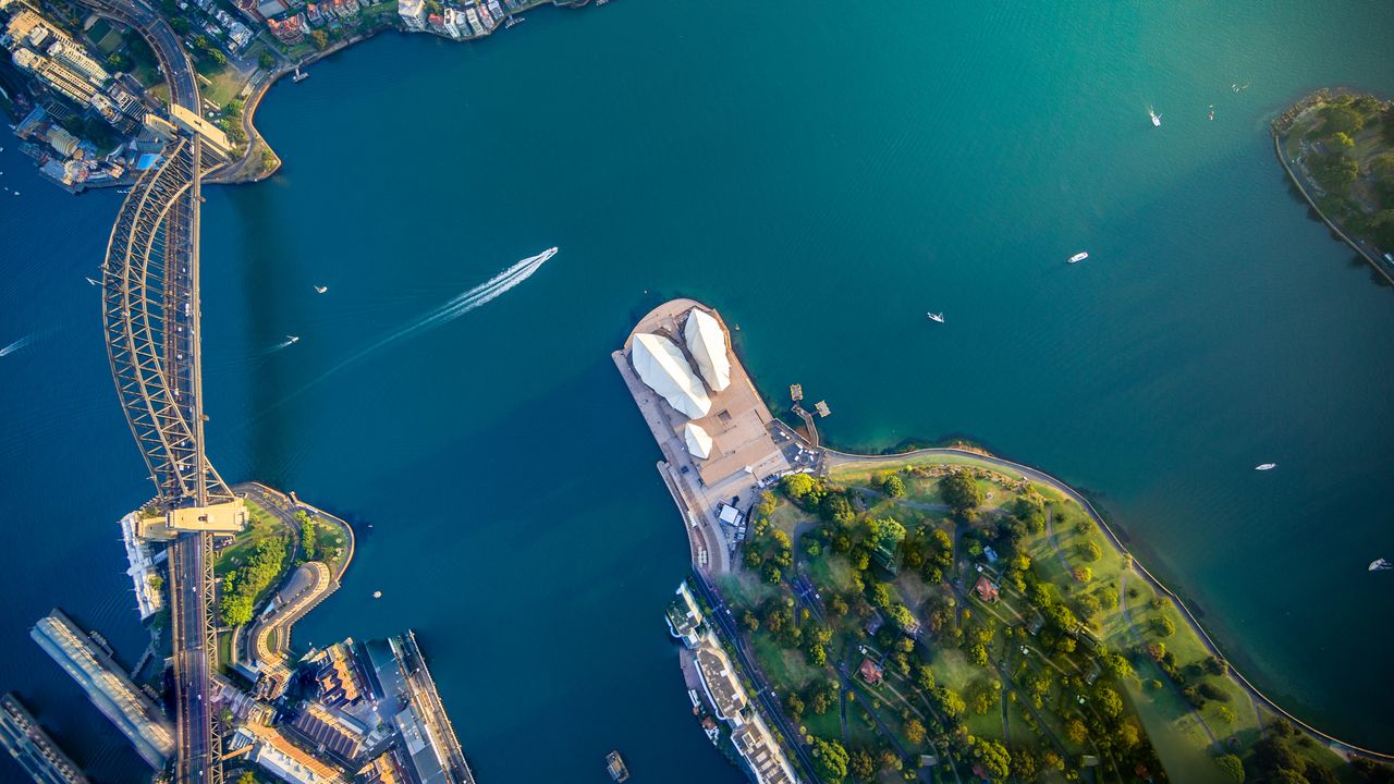 Vue aérienne du port de Sydney, Nouvelle-Galles du Sud, Australie