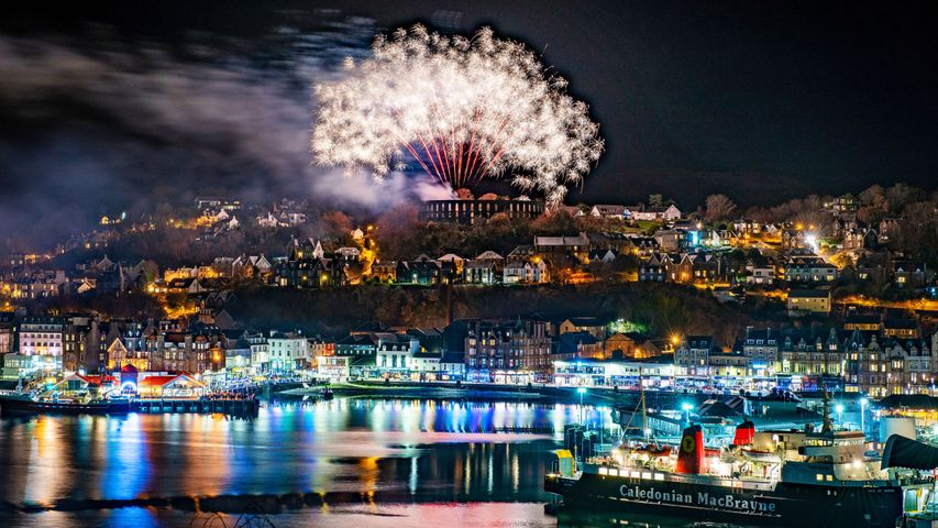Fireworks at the end of the winter festival in Oban, Argyll and Bute