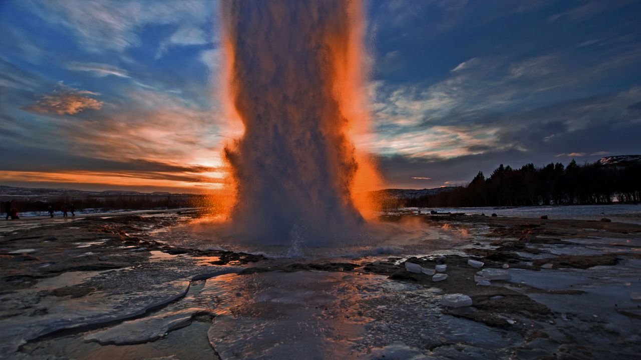 Strokkur geyser near the Hvítá River in Iceland