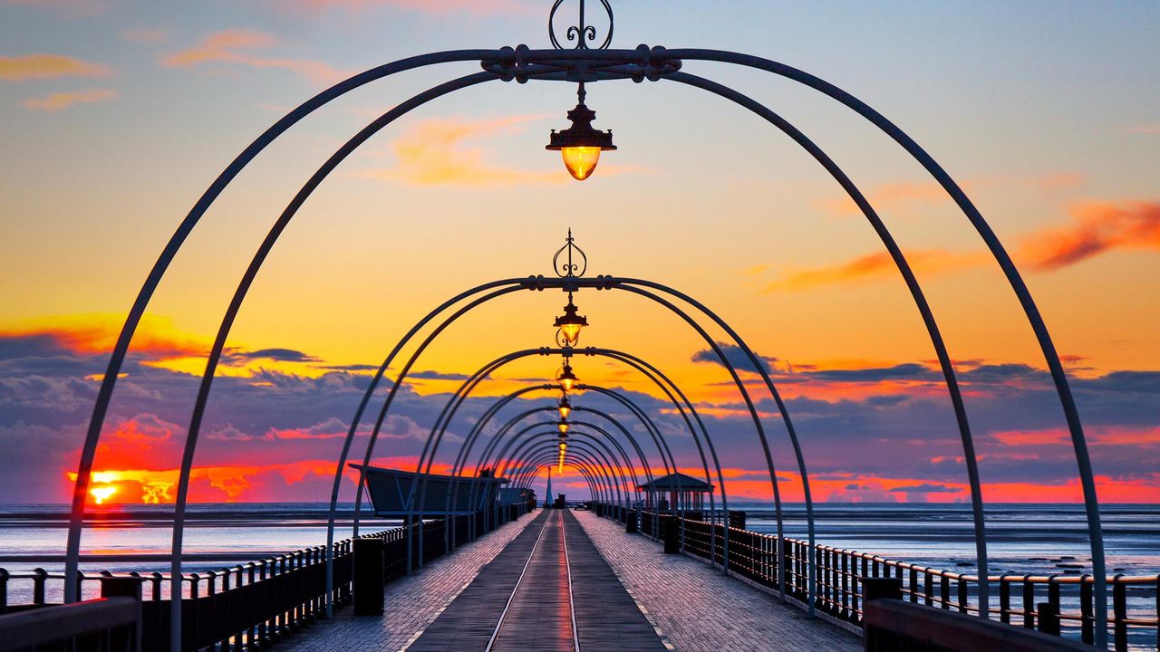 Sunset over Southport Pier, Merseyside 