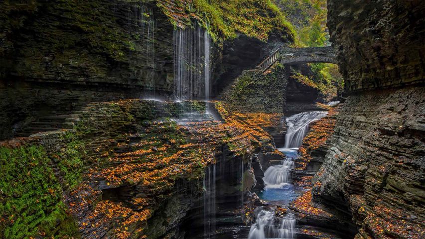 Watkins Glen State Park's Rainbow Falls in the Finger Lakes region of upstate New York, USA