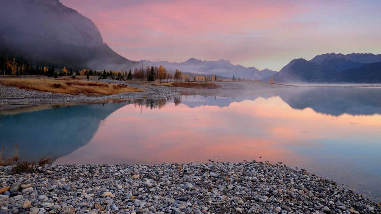 Abraham Lake on the North Saskatchewan River in Alberta, Canada