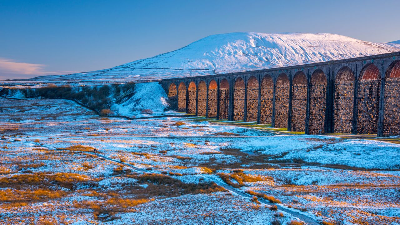 Ribblehead Viaduct and Ingleborough mountain, North Yorkshire, England, United Kingdom