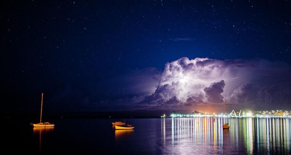 Lightning Storm Over Port Lincoln With Reflections Of Large Storm