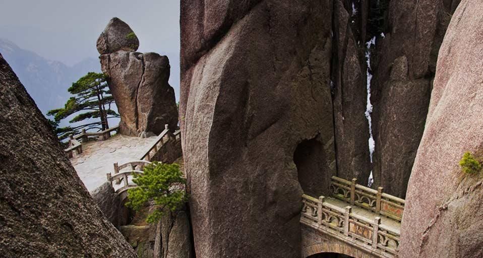 Bridge in the Huangshan Mountain range, Anhui province, China