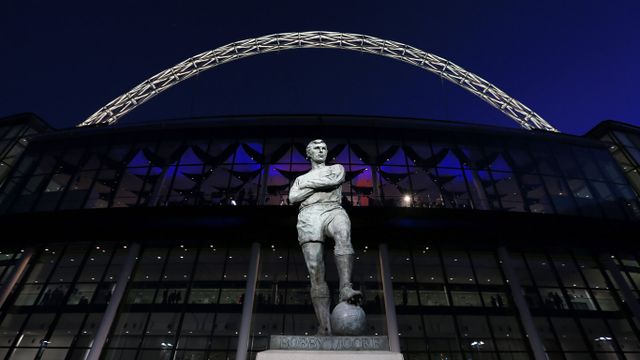 Statue of Bobby Moore outside Wembley Stadium, London 