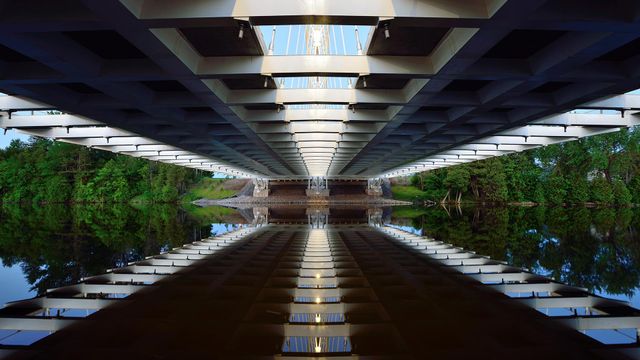 Reflection of the Vimy Memorial Bridge in Ottawa