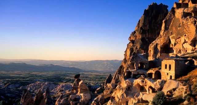 Tuff hills and cave dwellings in Uchisar, Cappadocia, Turkey