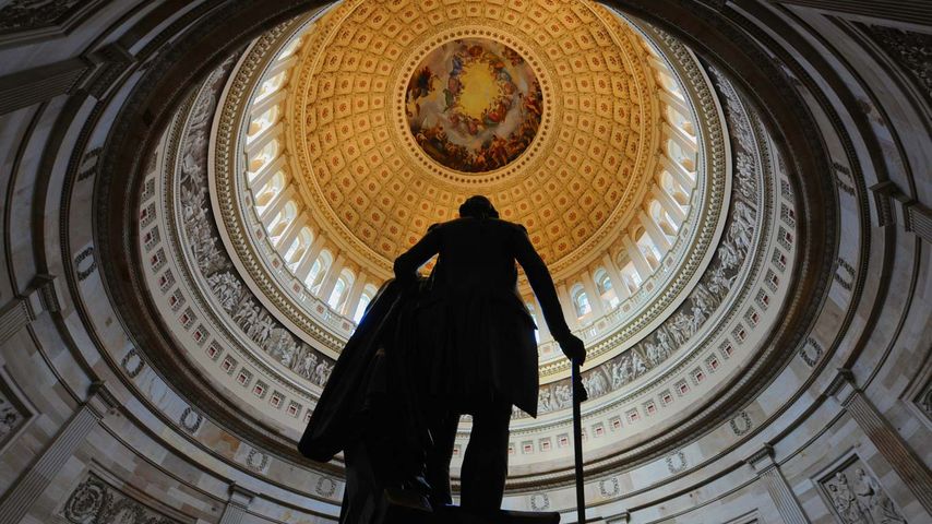 Bronze statue of George Washington in the Capitol rotunda in Washington, DC 