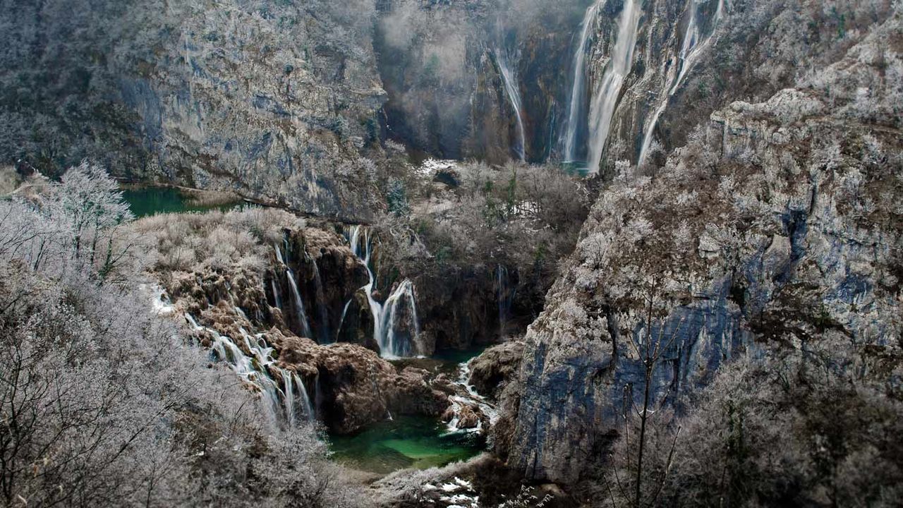 Waterfalls of Croatia’s Plitvice Lakes National Park in winter 