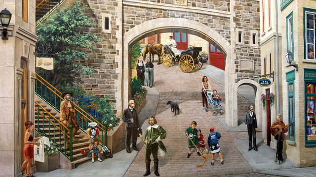 Mural painting ‘Fresque des Québécois,’ in Place-Royale, Quebec City
