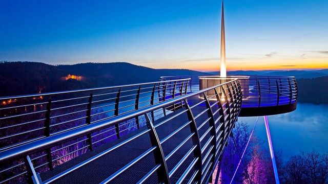 Sonnenuntergang am Biggeblick, Attendorn, Sauerland, Nordrhein-Westfalen, Deutschland 