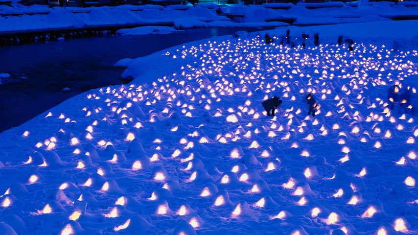 Miniature snow houses made for the Kamakura Festival, Yokote, Japan