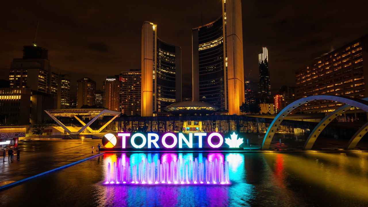 Toronto City Hall illuminated at night