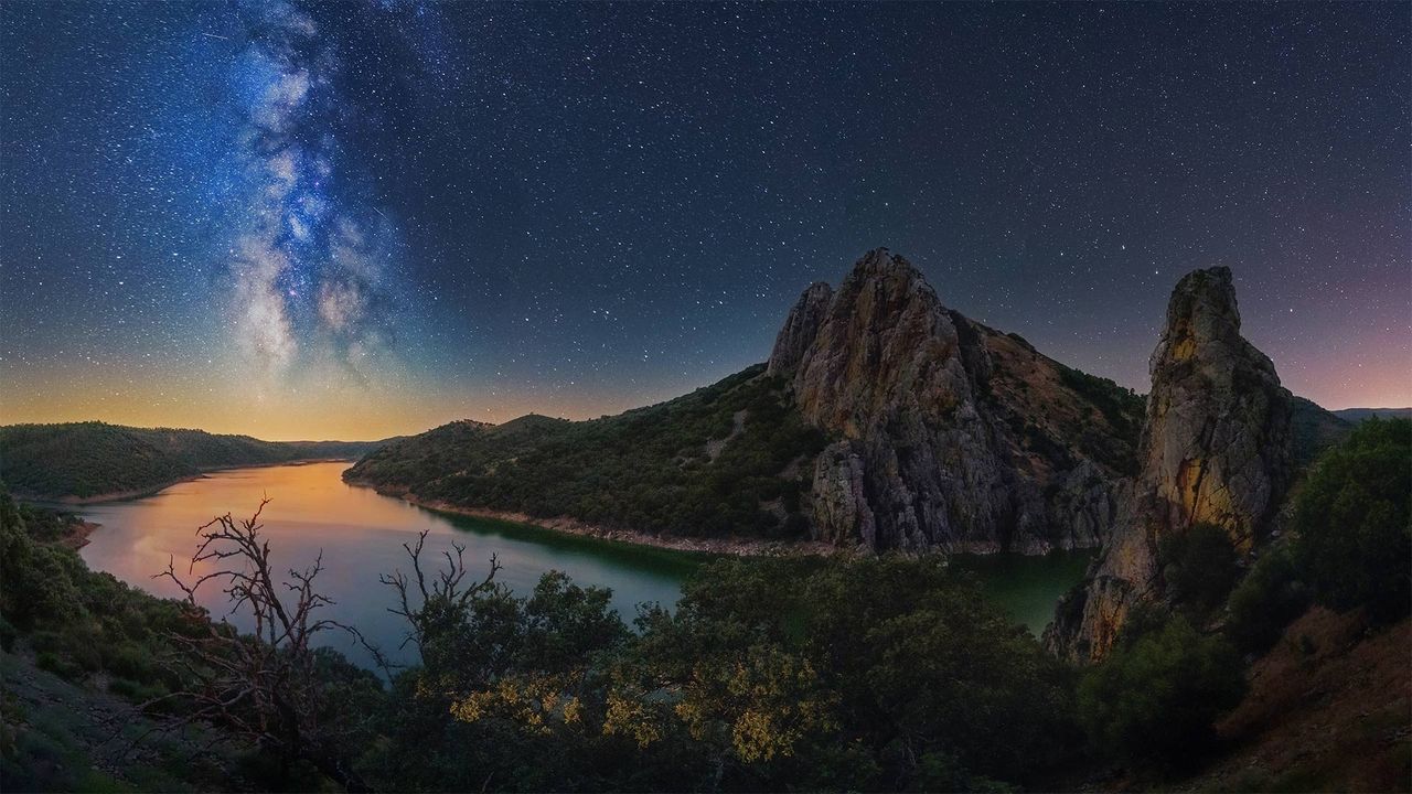 Milky Way over the Tagus river in Monfragüe National Park, Spain
