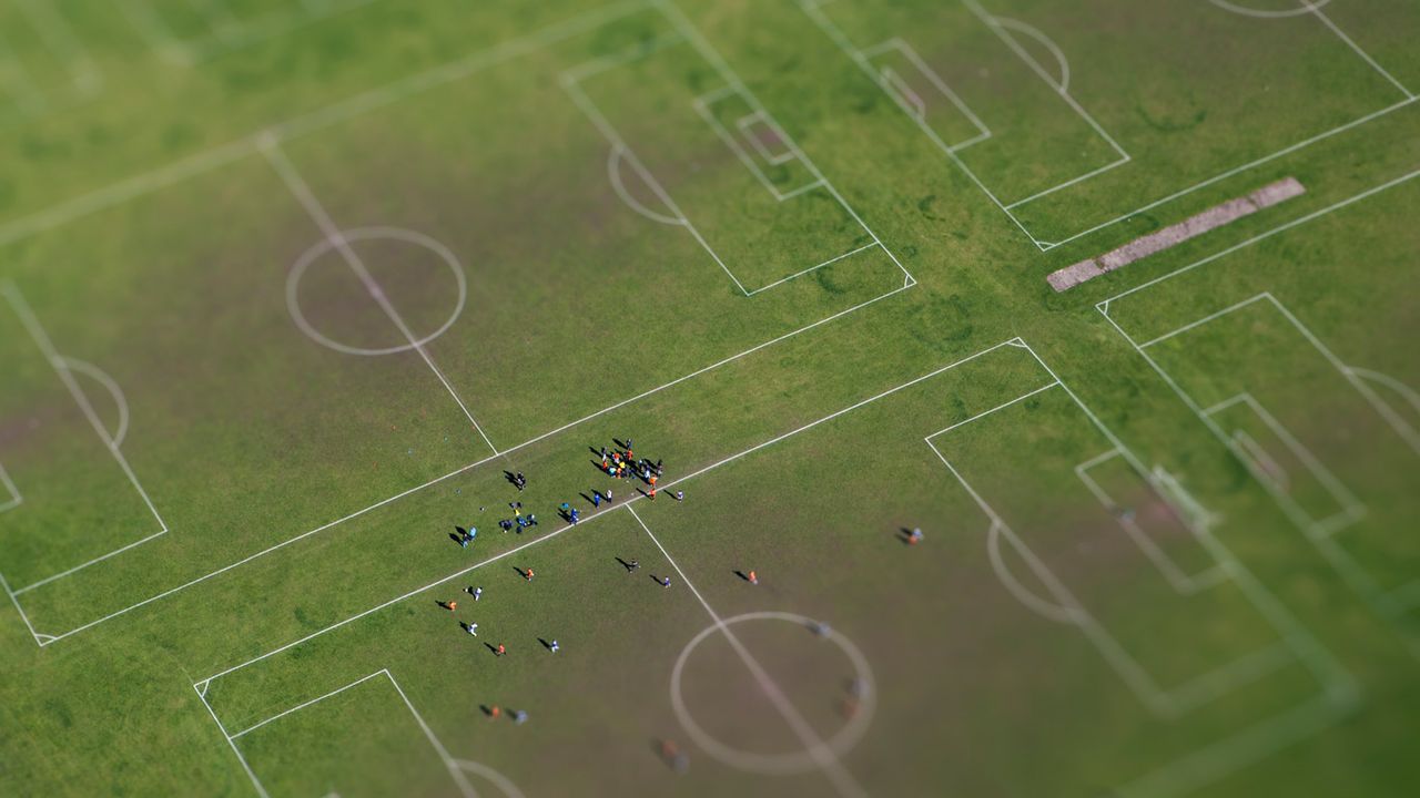 An aerial view of football pitches in London 