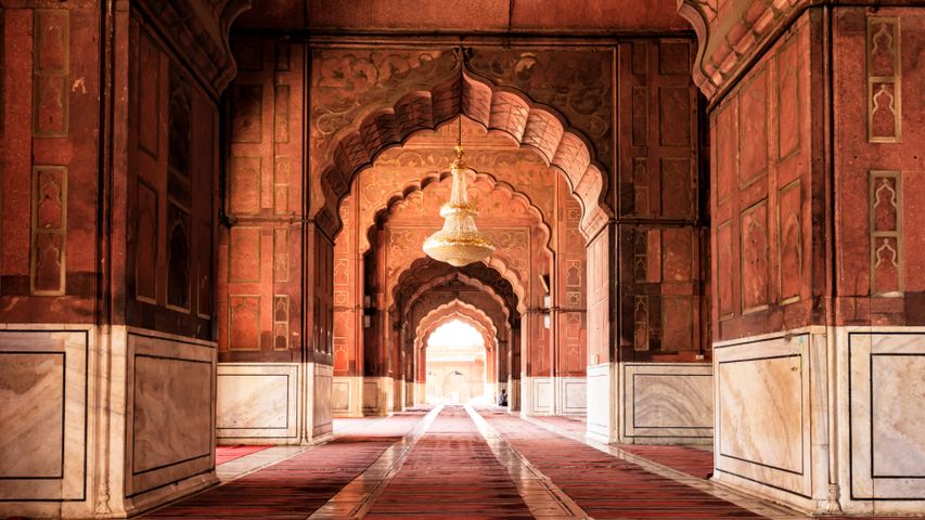 The interior of Jama Masjid in Delhi, India