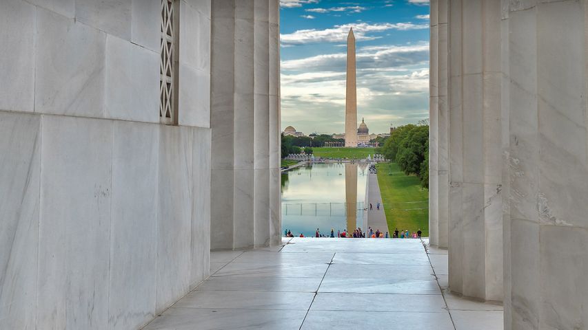 The Washington Monument seen from the Lincoln Memorial in Washington, DC