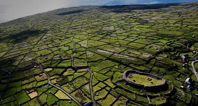 Aerial view over Inishmaan in the Aran Islands, Ireland