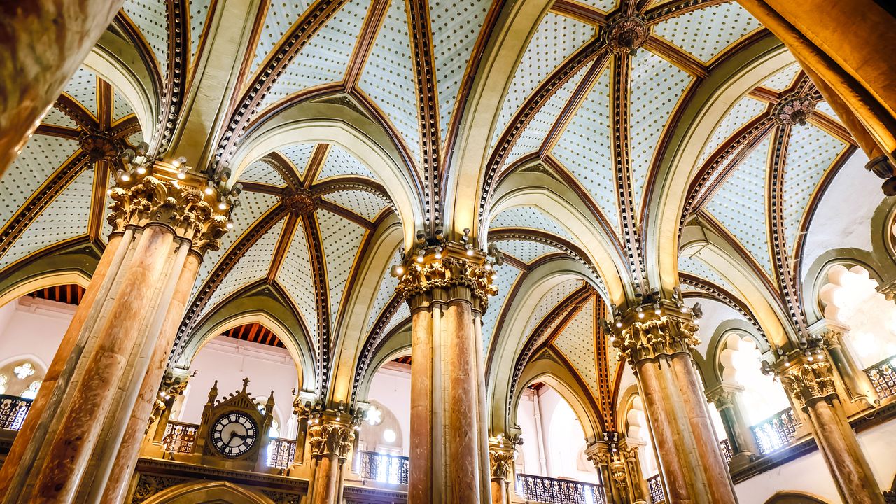 The architecture inside Chhatrapati Shivaji Maharaj Terminus in Mumbai, India